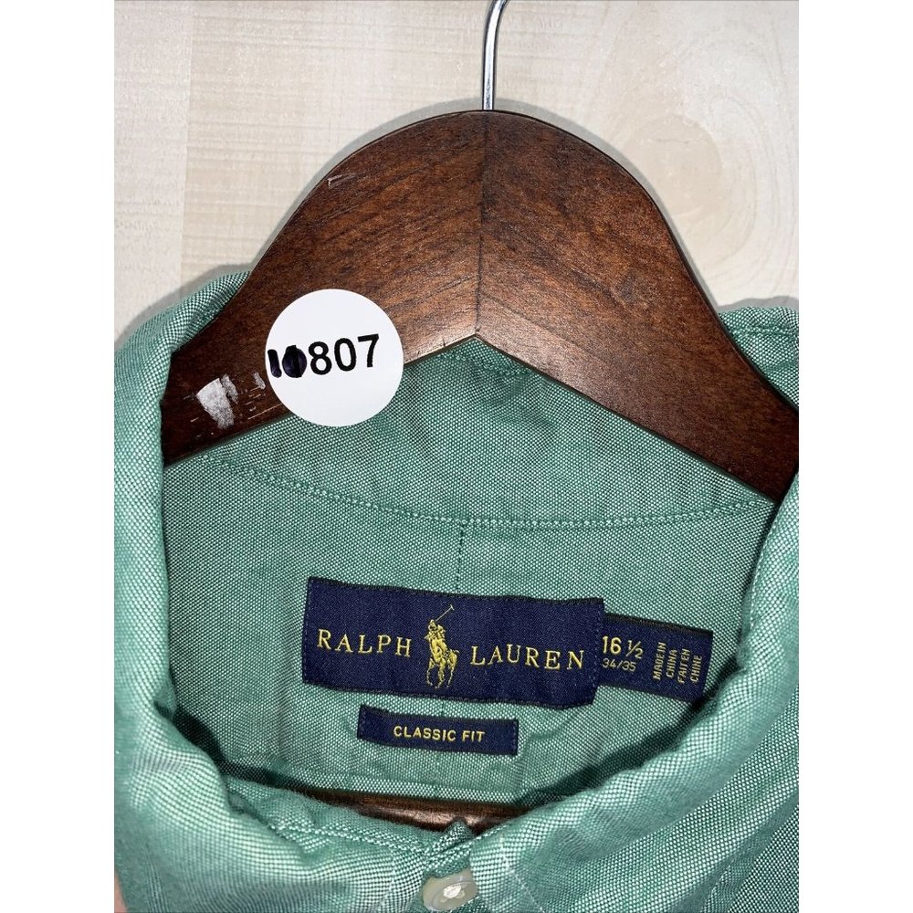 Vintage Polo Ralph Lauren Classic Fit Metallic Green Mens Button Down Shirt 16.5 - Picture 3 of 7